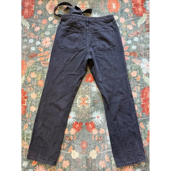 Zara Women High Waisted Straight Leg Jeans Faded Black Tie Waist Size 8 - Picture 4 of 4